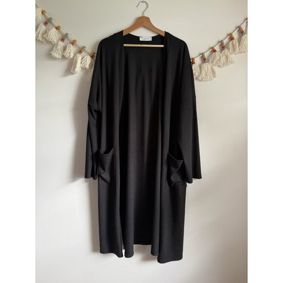 Carly Jean Los Angeles Ribbed Knit Black Open Front Longline Cardigan Lounge XXL - Picture 1 of 10